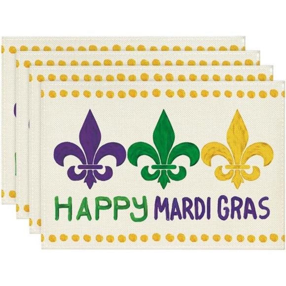 Mardi Gras Table Placemats Fleur De Lis Party Decorations Dining Cloth Mats Set - Picture 1 of 6